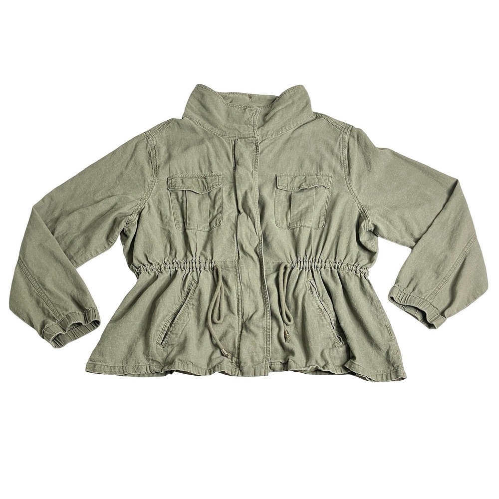Old‎ Navy Field Jacket Womens XXL Green Into The Woods Linen Blend Utility Coat